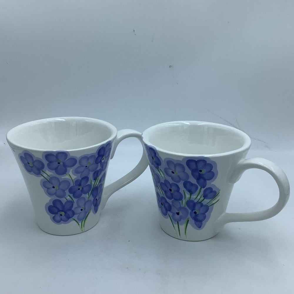 Two Pottery Barn Blue Flower Mugs